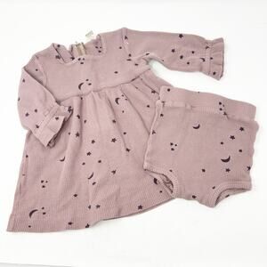 Kate Quinn Toddler‎ Girls Waffle Knit Moon Stars Long Sleeve Dress with Bloomers